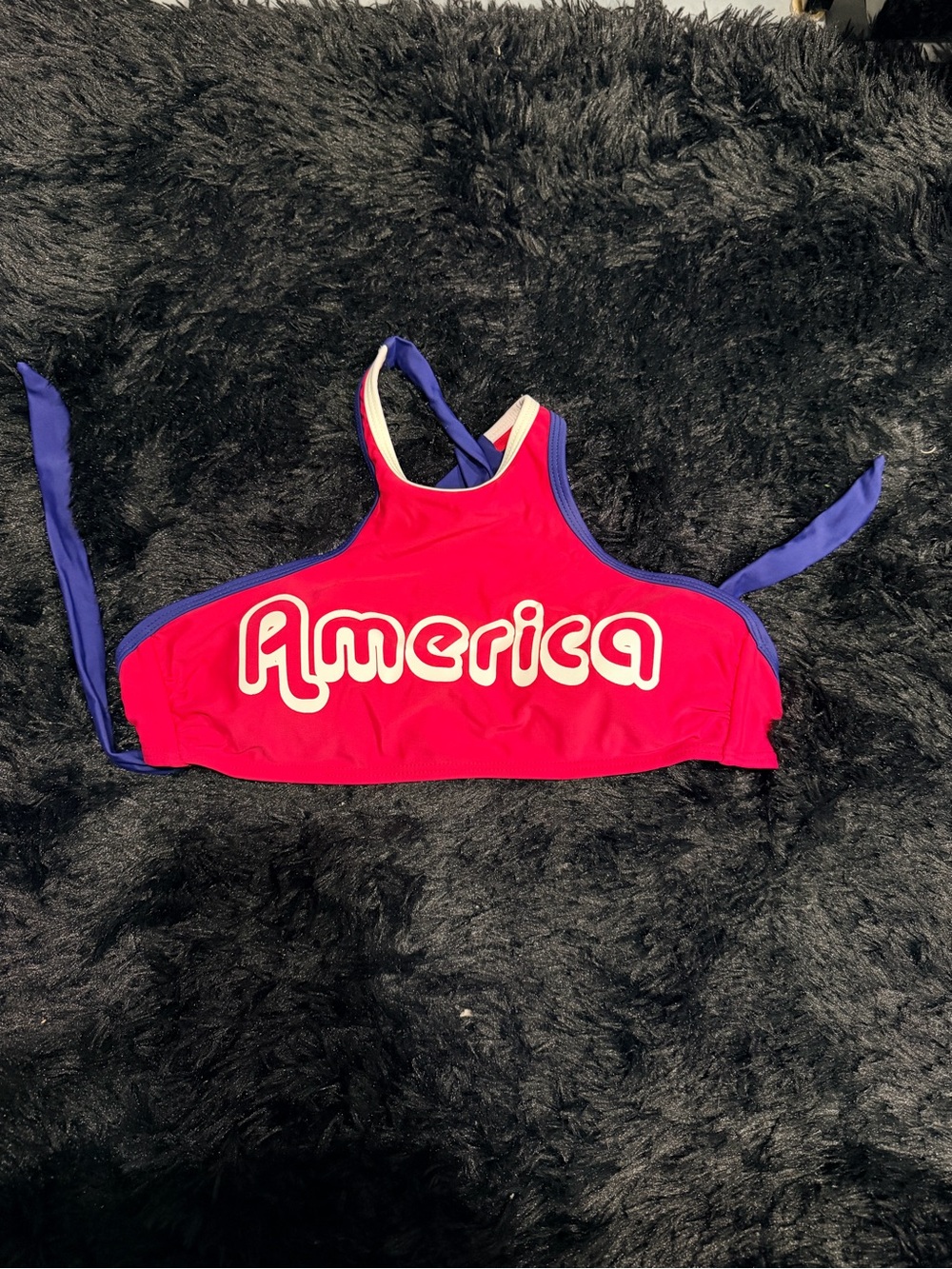 Red 'America' Swim Top with Blue Trim